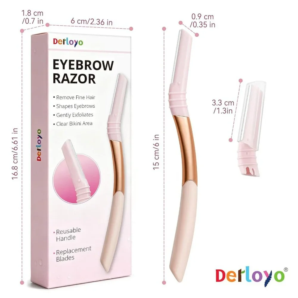 Eyebrow Face Razor Hair Trimmer Reusable Metal Handle with 7 Refill Blades